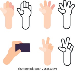 Vector Hands Icon Set For Comercial Use On A Transarent Background, Hello Sign, Peace Sign, Open Hand Sign, Holding The Phone Sign, Hand Holding A Phone 