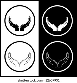 Vector hands icons. Black and white. Simply change.
