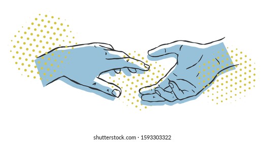 Vector hands illustration. Human hands touching. Hand drawn design.