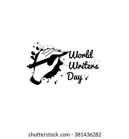 Vector hands illustration. Isolated white and black illustration. Art studio. Writer logo. Business sign. World writer's and artist's day.