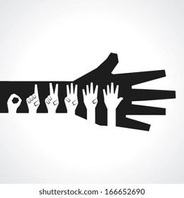 Vector hands make number zero to five with copy-space