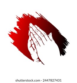 vector of hands praying to God. grunge of praying hands, praying for salvation, forgiveness. Religious belief, prayer and worshiping. Hands asking forgiveness for wrong deeds.