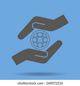 Vector hands protect the earth icon