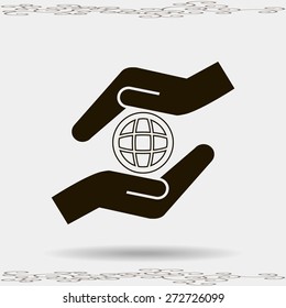 Vector hands protect the earth icon