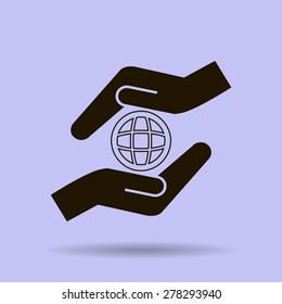 Vector hands protect the earth icon