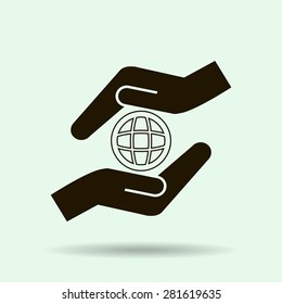 Vector hands protect the earth icon