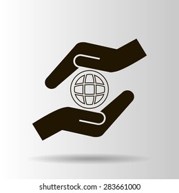 Vector hands protect the earth icon