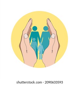 Vector of Hands Protecting Family. Editable Illustration of Hands Securing Family.