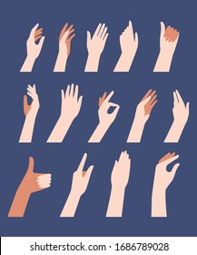 Vector hands set. Can be used as print, postcard, invitation, greeting card, packaging design, wrapping paper, stickers, poster and so on.