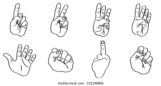 Vector hands signs, hand drawn design set.