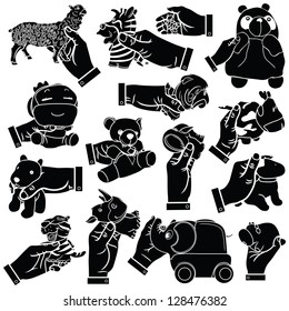 Vector hands & soft toy silhouettes set