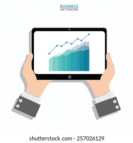 Vector hands and tablet for business