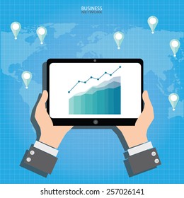 Vector hands and tablet for business