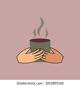 Vector hands and tea icon. Seamless flat illustration for design or greetings.