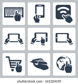 Vector hands and technology icons set