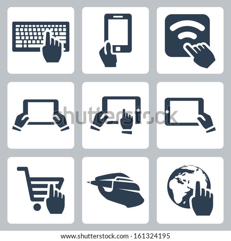 Vector hands and technology icons set