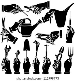 Vector hands & tool silhouettes set