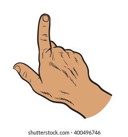 Vector hands. Touch the hand. Hand touching the monitor. Finger touches. Painted by hand. Black and white illustration. Hand with a finger. Pointing finger. Touching anything. Finger touch monitor.