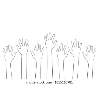 Vector hands up, Simple line drawing black and white. Hand drawn illustration