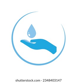 Vector de manos y agua. Ahorra agua. Sobre fondo blanco.