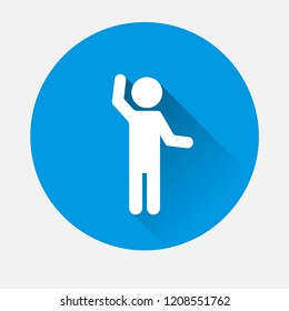 Vector Hands waving gesture silhouette of man icon on blue background. Flat image gesture with long shadow. Layers grouped for easy editing illustration. For your design.