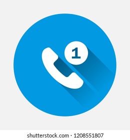 Vector Handset icon on blue background. Flat image  Missed call Phone with long shadow. Layers grouped for easy editing illustration. For your design.