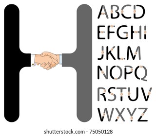 Vector handshake alphabet on a white background