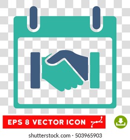 Vector Handshake Calendar Day EPS vector pictogram. Illustration style is flat iconic bicolor cobalt and cyan symbol on a transparent background.
