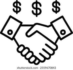 Vector of a handshake with dollar signs and discount tags concept as A professional vector illustration of a handshake surrounded by dollar signs and discount tags isolated on white. Perfect for infog