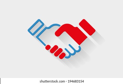 Vector handshake flat icon with long shadow. Elements are layered separately in vector file.