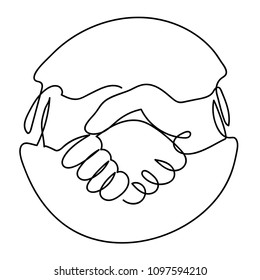 Vector of Handshake Icon in Circle, Continuous one line drawing. Black and white vector illustration. Concept for logo, card, banner, poster, flyer
