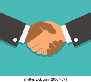 Vector handshake illustration. Background for business and finance. Flat style
