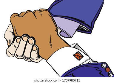 Vector handshake isolated on white, graphical color illustration for printing,business design . Race tolerance