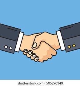 Vector handshake. One hand shakes another. Business concept. Thin line flat graphic design. Vector illustration