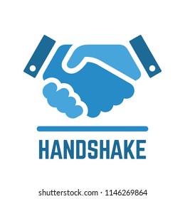 Vector handshake or partnership deal and business contract simple flat blue isolated icon of two shake hands for agreement or relationship and friendship illustration.
