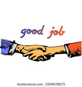 Vector handshake symbol with simple coloring and good job writing