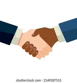 Vector handshake of two people. Friendship of Peoples. Flat illustration.