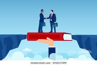 Vector of handshaking businessmen overcoming disagreements bridging the gap having a deal 