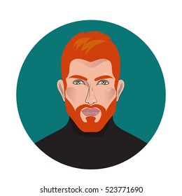 Vector handsome man. Red-bearded man. Red beard. Logo for Barber shop. Icon of male beauty salon. Men's fashion trend. Trendy man. Handsome guy. Vector illustration. Bearded man.
