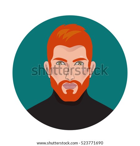 Vector handsome man. Red-bearded man. Red beard. Logo for Barber shop. Icon of male beauty salon. Men's fashion trend. Trendy man. Handsome guy. Vector illustration. Bearded man.