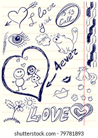 Vector handwriting drawings on a writing-book sheet