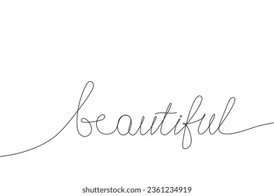 Vector handwriting word beautiful. Hand drawn one continuous line.