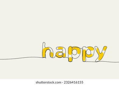 Vector handwriting word happy. Hand drawn one continuous line.