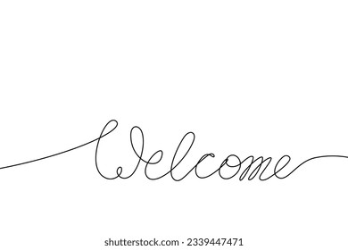 Vector handwriting word welcome. Hand drawn one continuous line.