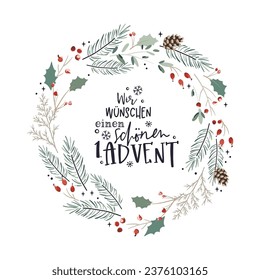 Vector handwritten Advent calligraphic lettering text in German language saying "Happy first Advent" Great for calendar, greeting card, poster. Religious nativity.