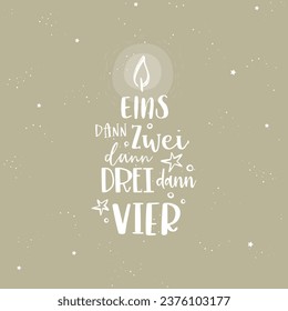 Vector handwritten Advent calligraphic lettering text in German language saying "One then two then three then four." Great for calendar, greeting card, poster. Religious nativity.