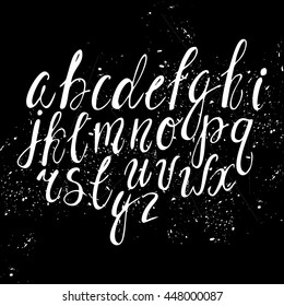 Vector hand-written alphabet. Black and white ink. cute lettering. font for invitations, greeting cards, posters, scrapbooking. 
