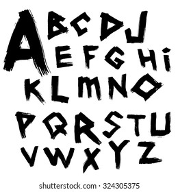 Vector handwritten alphabet. Font written by  wide brush in the ancient style tracing. 