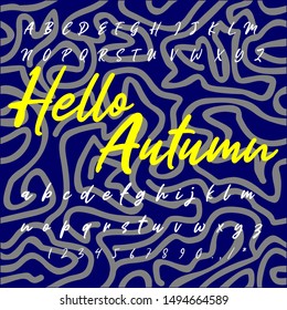 Vector handwritten alphabet script letters named Hello Autumn