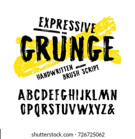 Vector Handwritten Brush Font In Grunge Style. Letters Design For Logo And T-shirt. Print On White Background